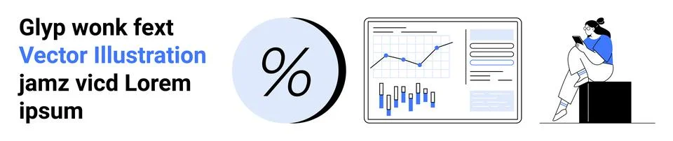 Interactive data visualization with percentage indicator and financial graphs Illustrazione stock