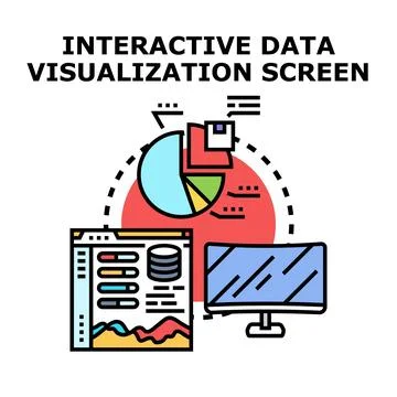 Interactive data visualization screen displaying business analytics Stock Illustration