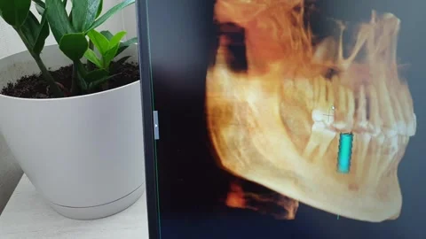 Interactive Dental Software Interface Showing Spinning 3D Jaw Bone and Impl.. Stock Footage 343847320