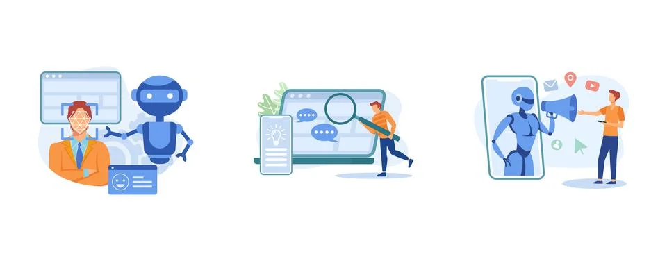 Interactive device. Affective computing, personification design, artificial i Stock Illustration