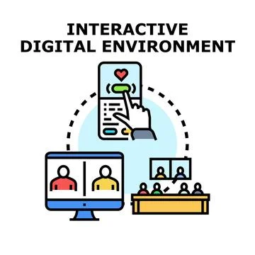 Interactive digital environment connecting people remotely through technology Stock Illustration