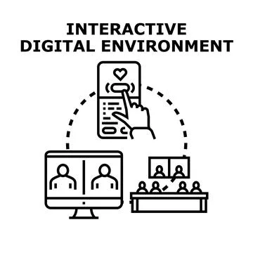 Interactive digital environment connecting people remotely through technology Ilustración de archivo