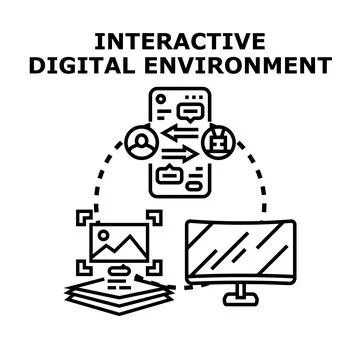 Interactive digital environment connecting users and content experience Ilustração Stock