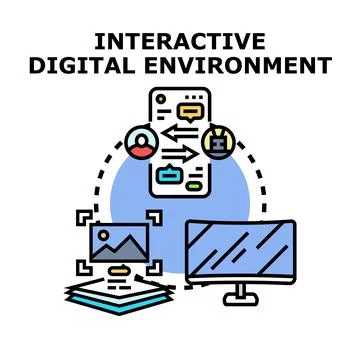 Interactive digital environment connecting users and content experience Stock Illustration