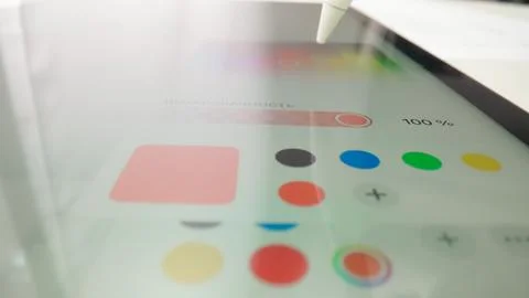 Interactive Digital Interface on a Transparent Screen with Stylus Pen Stock Photos