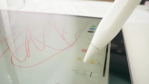 Interactive Digital Interface on a Transparent Screen with Stylus Pen Stock Photos