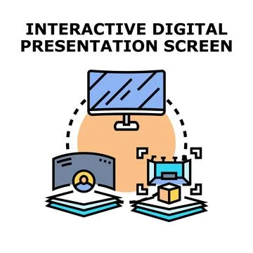 Interactive digital presentation screen integrating multiple displays Stock Illustration