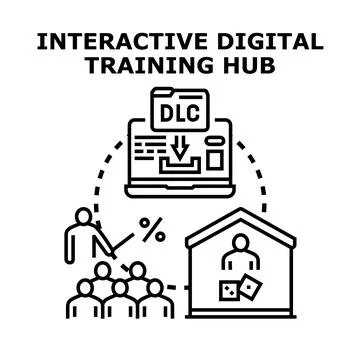Interactive digital training hub offering online education Illustrazione stock