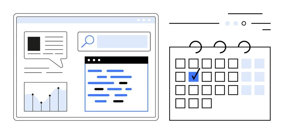 Interactive digital workspace with calendar integration and task management.. 스톡 일러스트