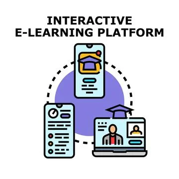 Interactive e learning platform connecting remote students and teachers Stock Illustration