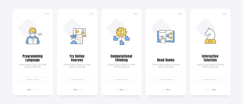 Interactive edtech user experience onboarding screens Stock Illustration