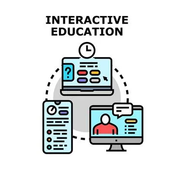 Interactive education concept with connected digital devices Stock Illustration