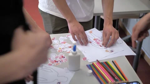Interactive Educational Activity Students Build Body Diagrams Using Art Tools Stock Footage 326127251