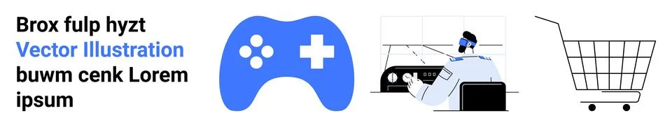 Interactive Elements Showcasing Gaming, Development, and E-commerce Concepts Illustrazione stock