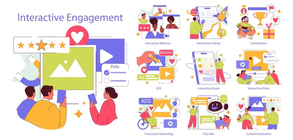 Interactive Engagement. Flat Vector Illustration Illustrazione stock