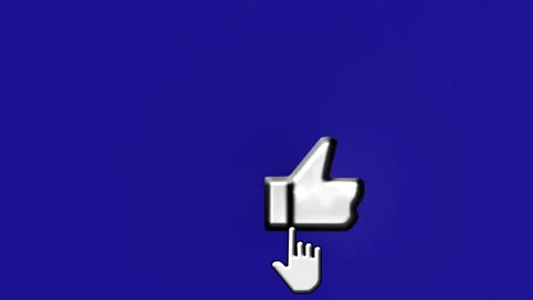 Interactive Engagement: Hand Clicks YouTube Like Button on Blue Chroma-Key Stockbeeldmateriaal 176711716