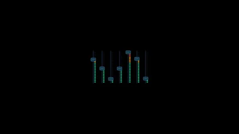 Interactive Equalizer Volume Slider UI with glowing dynamic LED meter columns Stock Footage 345704448