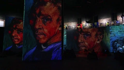 Interactive exhibition of Van Gogh paintings. 4K. Stock Footage 71765599