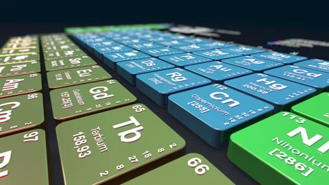 Interactive flyover of a periodic table visualizing all elements Video stock 301662202