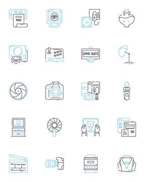 Interactive games linear icons set. Fun, Exciting, Engaging, Challenging Stock Illustration