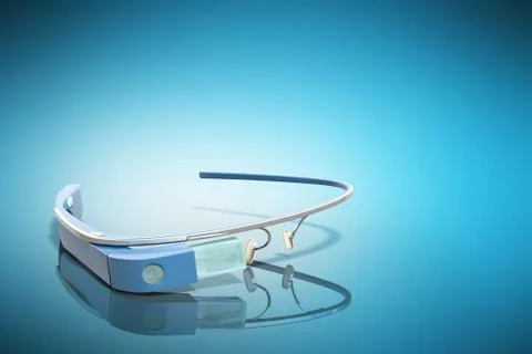 Interactive glasses 3d render on blue glossy stain Stock Illustration