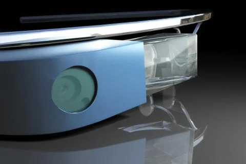 Interactive glasses 3d render on white glossy stain 스톡 일러스트