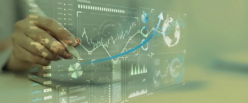 Interactive Global Financial Data Analysis Interface with Graph Trends on Tou Stock Photos