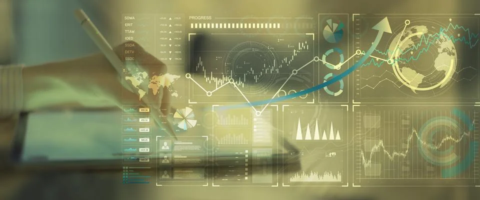 Interactive Global Financial Data Analysis Interface with Graph Trends on Tou Stock Photos