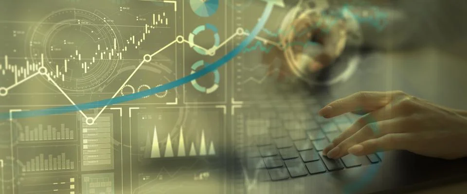 Interactive Global Financial Data Analysis Interface with Graph Trends on Tou Stock Photos