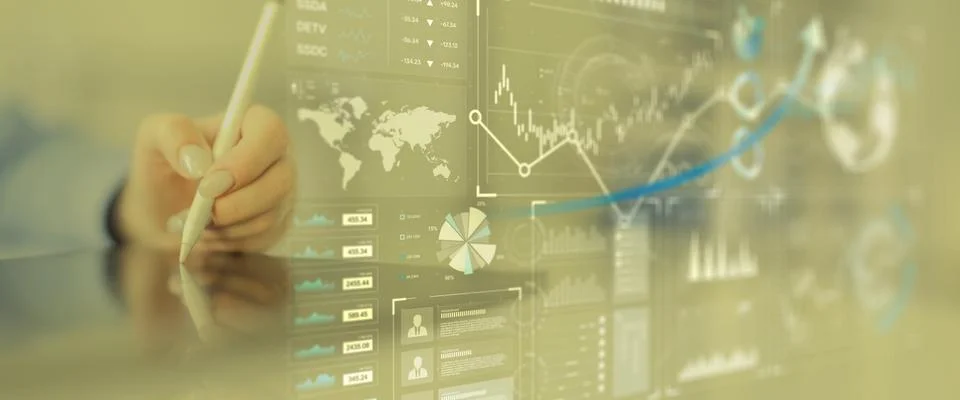 Interactive Global Financial Data Analysis Interface with Graph Trends on Tou Stock Photos
