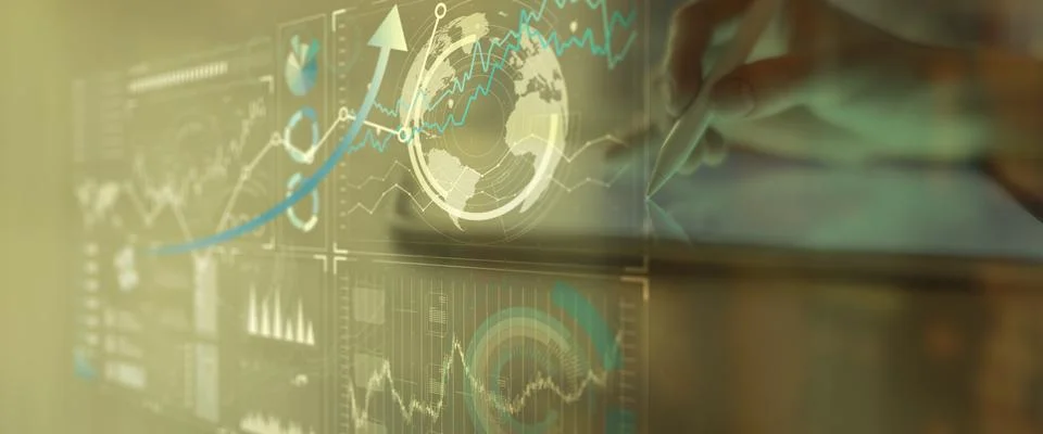 Interactive Global Financial Data Analysis Interface with Graph Trends on Tou Stock Photos