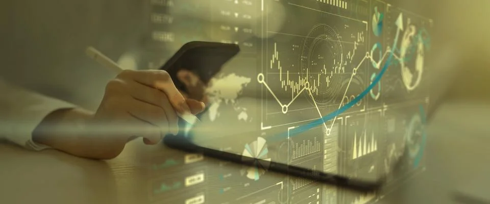 Interactive Global Financial Data Analysis Interface with Graph Trends on Tou Stock Photos