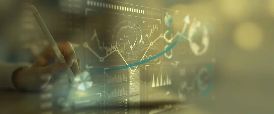 Interactive Global Financial Data Analysis Interface with Graph Trends on Tou Stock Photos