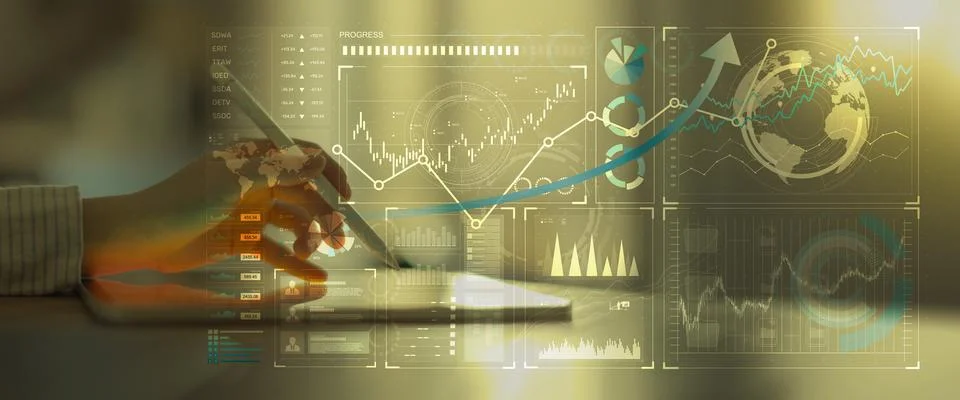 Interactive Global Financial Data Analysis Interface with Graph Trends on Tou Stock Photos
