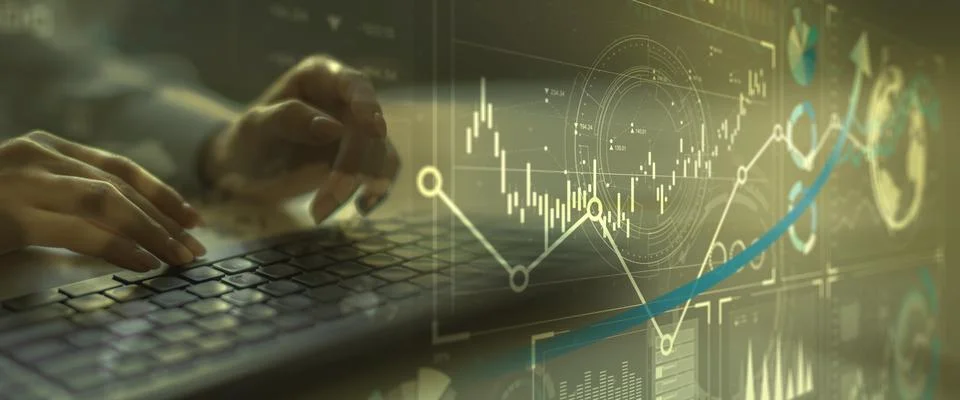 Interactive Global Financial Data Analysis Interface with Graph Trends on Tou Stock Photos