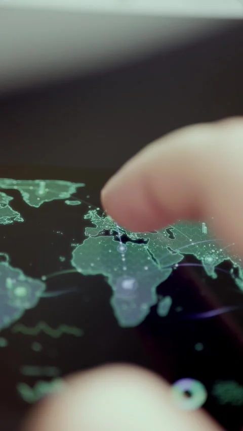 Interactive Global Map Viewed on Vertical Mobile Screen Stock Footage 341872881