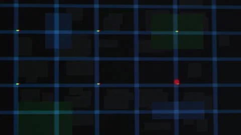Interactive grid display showing dynamic elements highlighting locations and mov Stock Footage 312758148