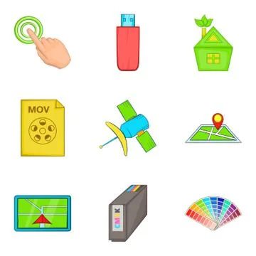 Interactive icons set, cartoon style Illustrazione stock