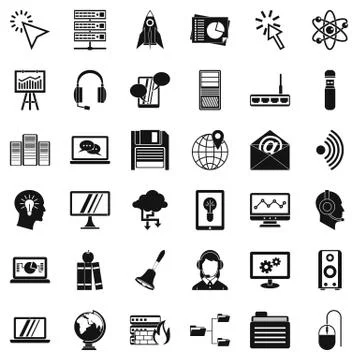 Interactive icons set, simple style Stock Illustration