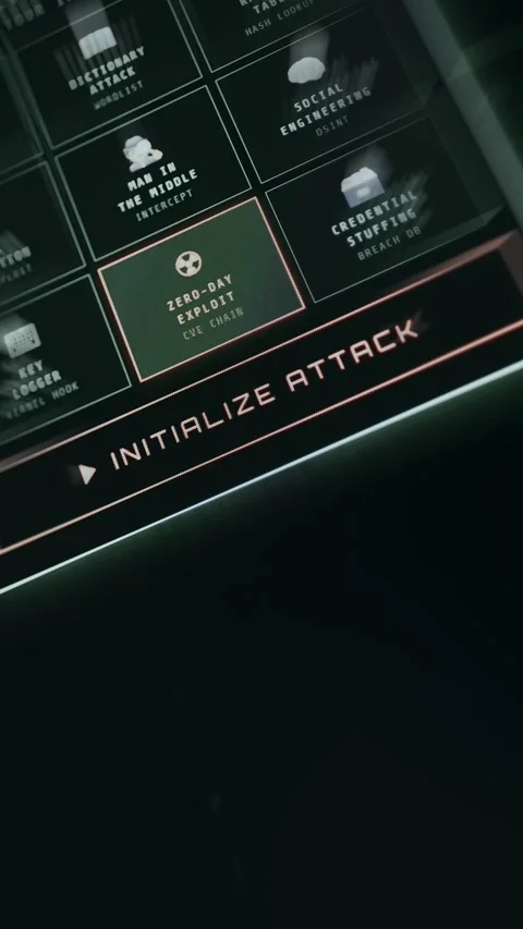 Interactive interface showing user clicking Initialize Attack button Stock Footage 335883022
