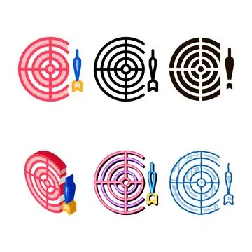 Interactive kids game darts vector thin minimal line icon Stock Illustration