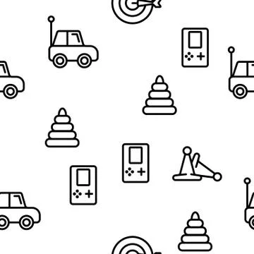 Interactive Kids Games Vector Seamless Pattern Stock Illustration