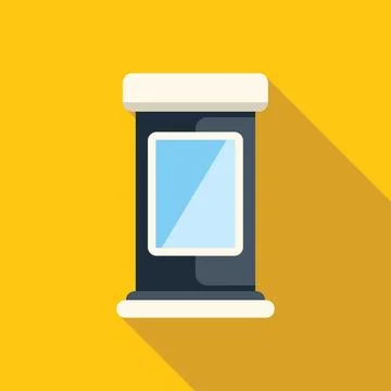 Interactive kiosk showing blank screen displaying information on yellow bac.. 스톡 일러스트