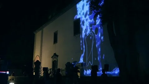 Interactive laser projector mapping in Sintra Stock Footage 113897062