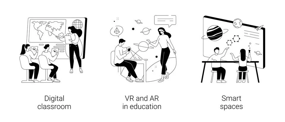 Interactive learning abstract concept vector illustrations. Stock Illustration