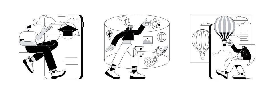 Interactive learning abstract concept vector illustrations. Stock Illustration