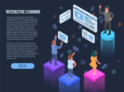 Interactive learning banner, isometric style Stock Illustration