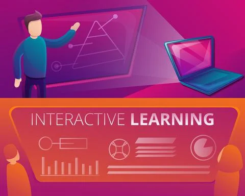 Interactive learning banner set, cartoon style Stock Illustration