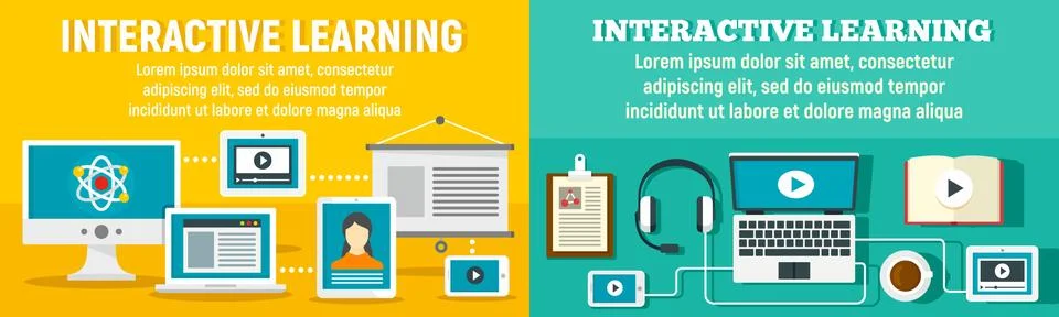 Interactive learning banner set, flat style Stock Illustration