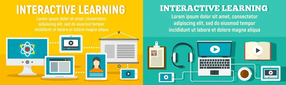 Interactive learning banner set, flat style Stock Illustration